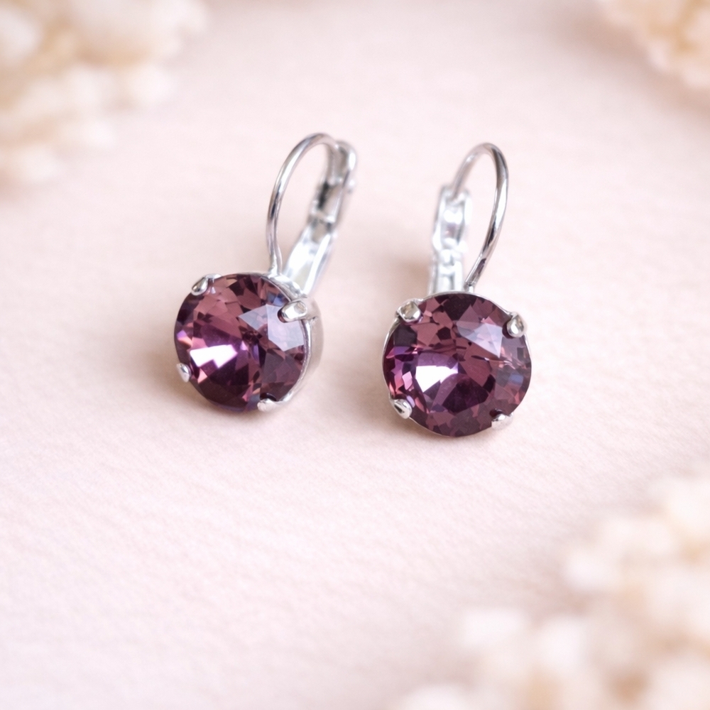Lever Back Drop Earrings with Antique Pink Crystals | Handmade